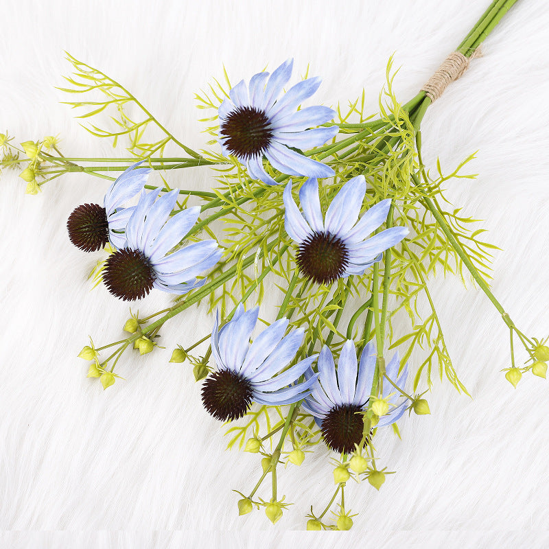 Artificial Coneflower Bouquet, Set of 4 Bouquets with 6 Flower Heads Each, Faux Silk Petals, Wedding & Home Decor