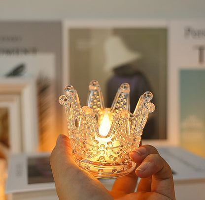 Bulk Crystal Crown Candle Holders with Flameless Tea Light Candles  for Tables Centerpieces Wedding Party Home Decoration Wholesale