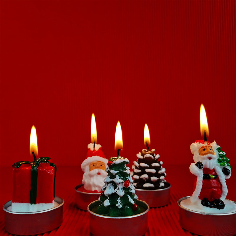 3 Pcs Christmas Candle Set with Santa Claus, Xmas Tree, Pine Cone in Gift Box for Holiday Home Decor