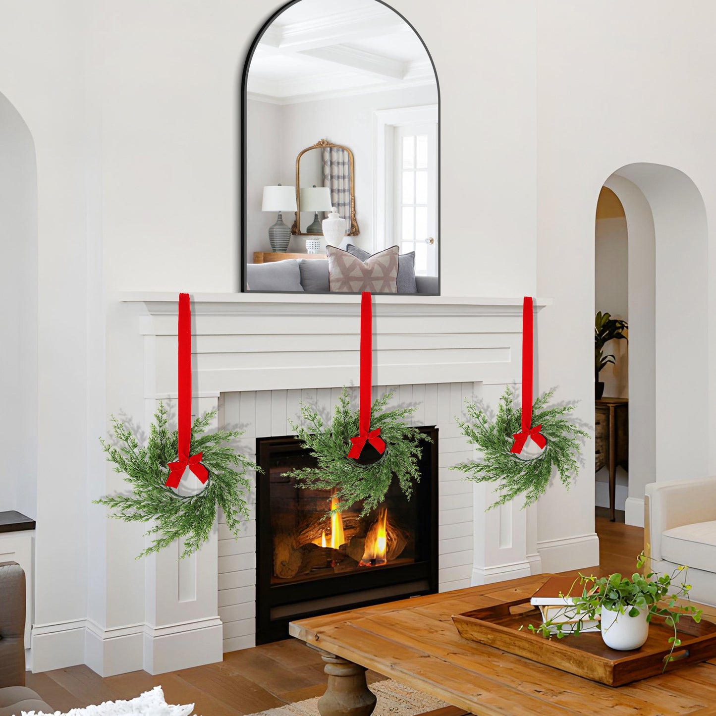 Rustic Pine Needle Christmas Wreath with Red Berries - 12 Inch