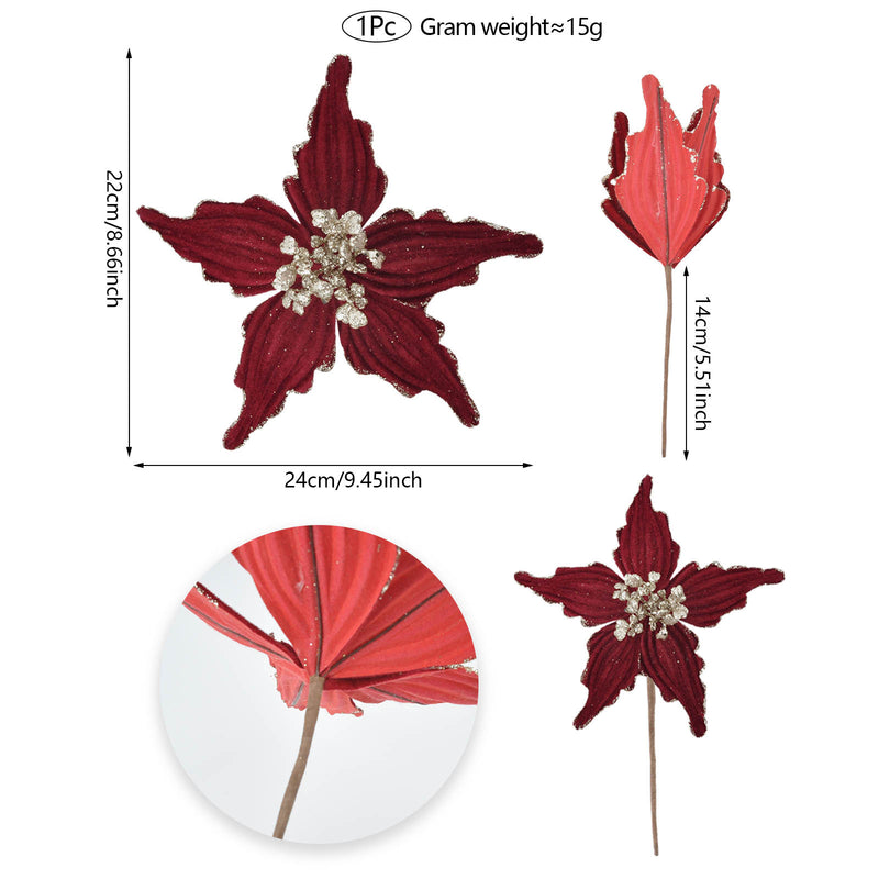 Single Stem Faux Silk Poinsettia, 11 Inches, Perfect for Holiday Decor