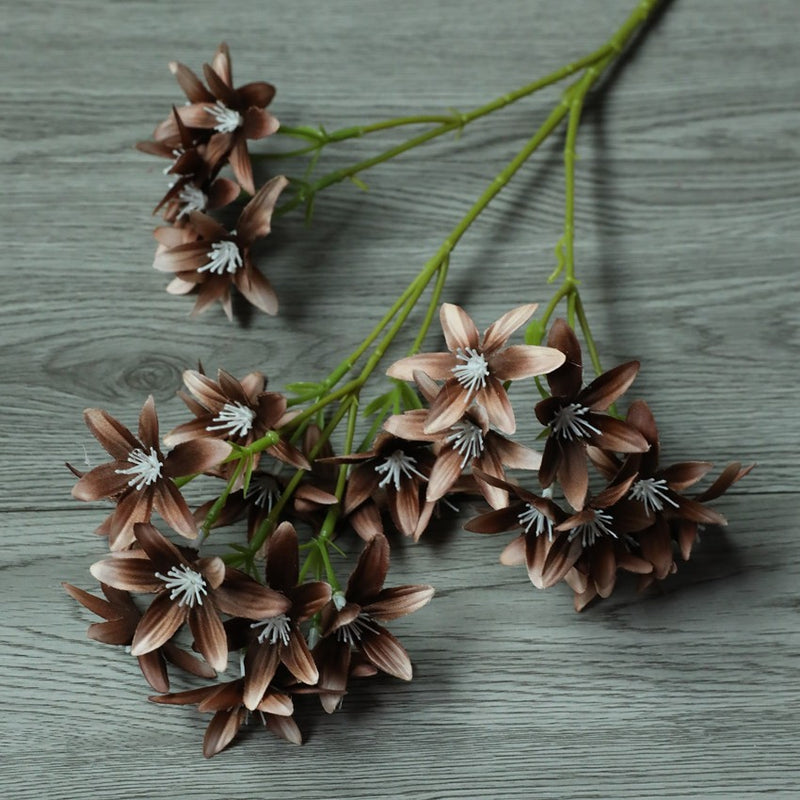 Artificial Star Orchid Bush, 3-Fork 6-Point Faux Silk Flower Stem, for Wedding, Home & Hotel Decor