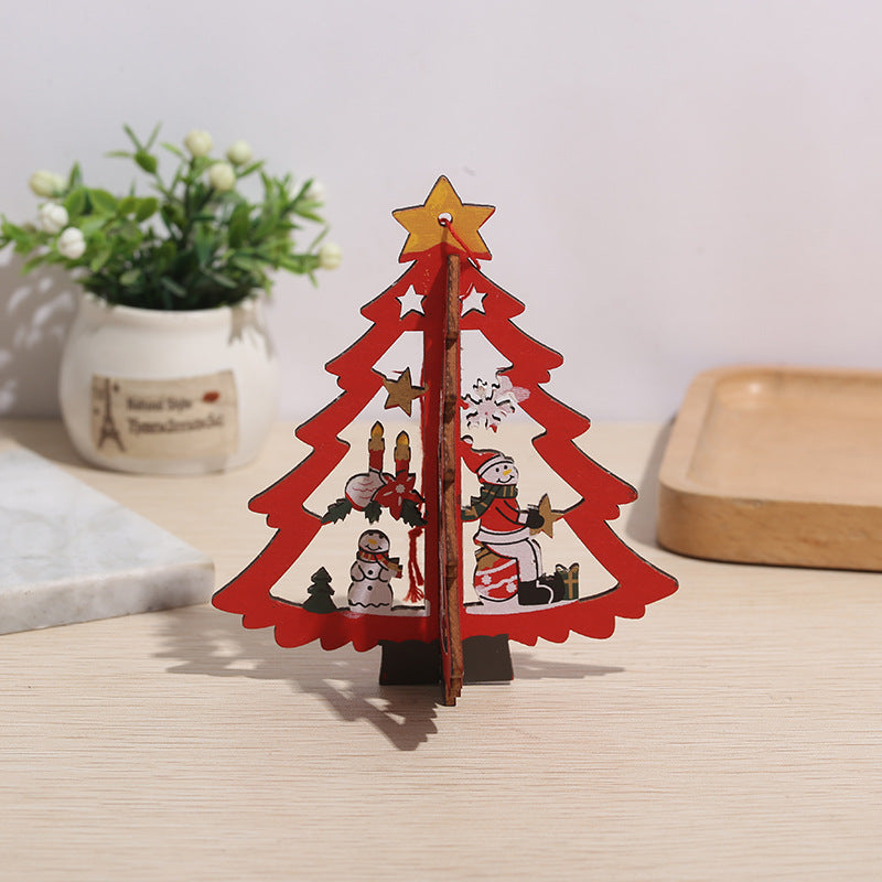 3D Wooden Christmas Tree Ornaments Hanging Decorations Bulk Pack