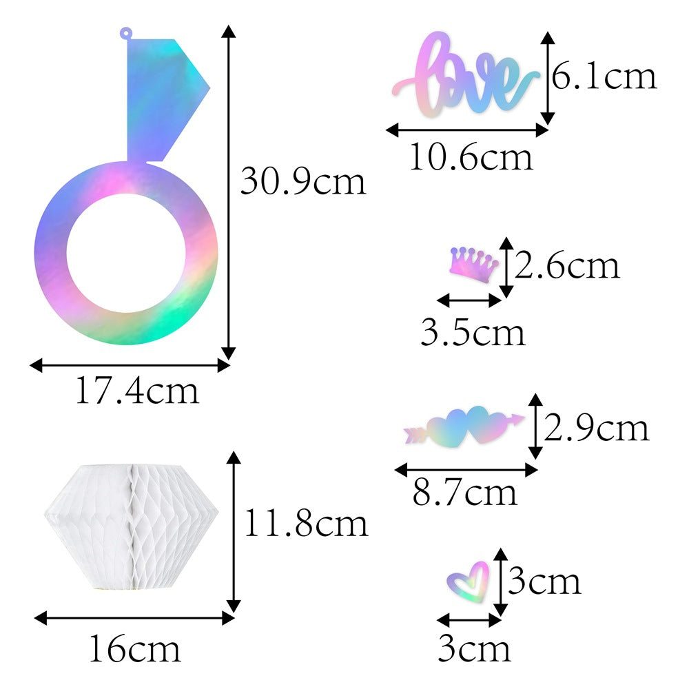 Bachelorette Party Scene Decor Kit - Diamond Ring Honeycomb Hanging Decor for Engagement-Themed Bash Setups