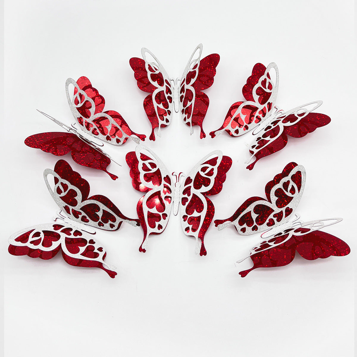 3D Double-Layer Glitter Butterfly Wall Decor - Valentine's Day Decor (6-Pack)