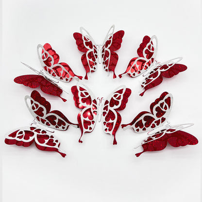 3D Double-Layer Glitter Butterfly Wall Decor - Valentine's Day Decor (6-Pack)