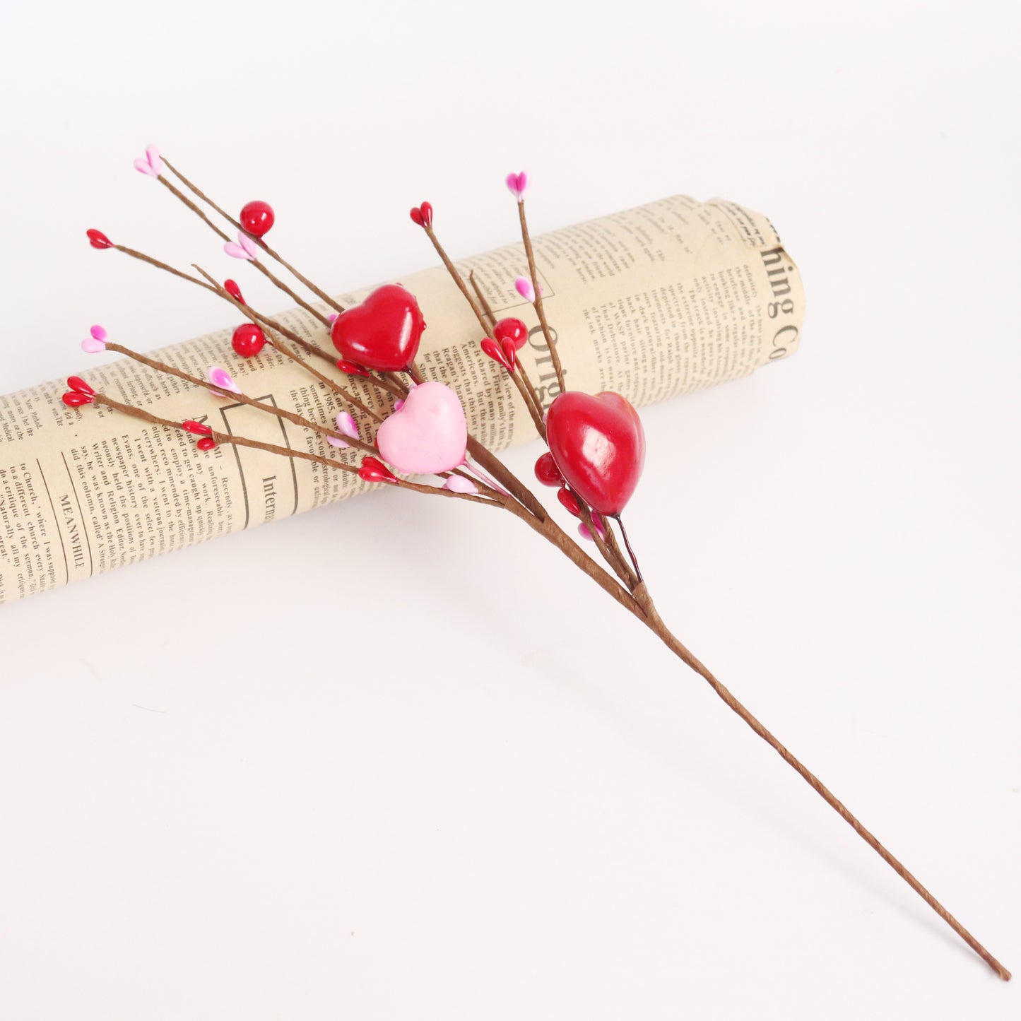 Valentine's Day Heart Berry Decor Stem (13") - DIY Floral Arrangement for Valentine's | As Pictured