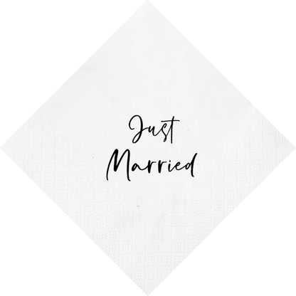 Just Married Wedding Napkins - 6.7x6.7x1.2 Inch 3-Ply | 20 Pieces per Pack Disposable Decor
