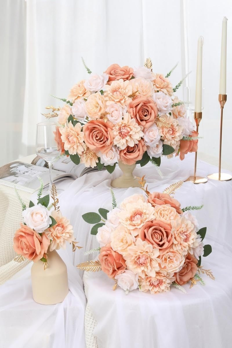 Wedding Backdrop Floral Arrangement Kit Silk Rose Dahlia Combo Adjustable Stems UV Fade Resistant Event Decor