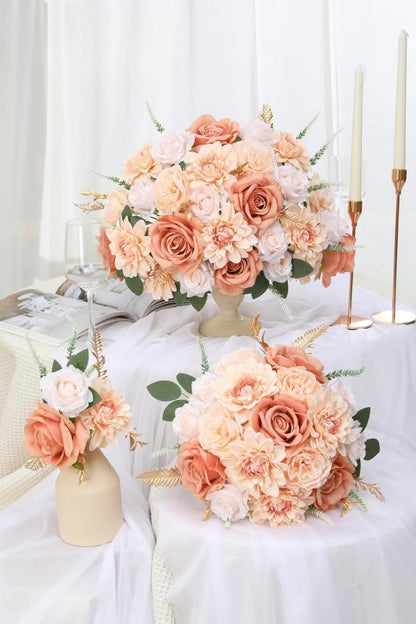 Wedding Backdrop Floral Arrangement Kit Silk Rose Dahlia Combo Adjustable Stems UV Fade Resistant Event Decor