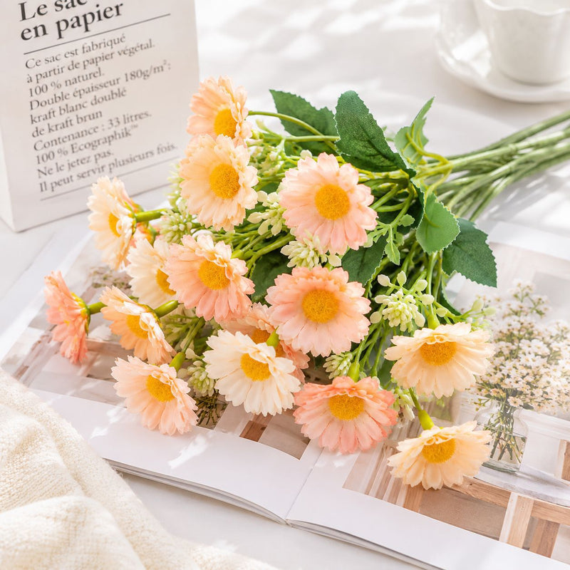 Artificial Daisy Bush, Faux Silk Chamomile Flowers, Bendable Stem, for Weddings, Home Decor & Display Windows