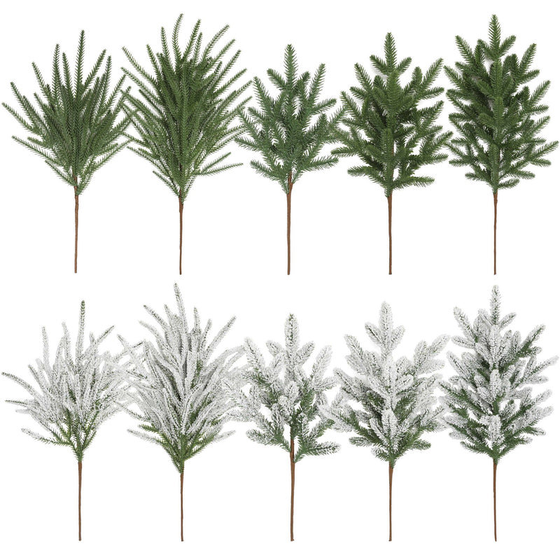 Artificial Christmas Pine Needle Stem, Plastic Faux Evergreen Greenery, Bendable Single Stem for Holiday Decor, Home & Window Displays