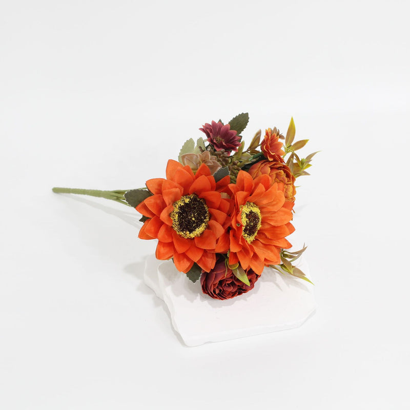 13" Artificial Peony & Sunflower Bush with 8 Blooms, Realistic Faux Flowers for Home Decor, Wedding & Events