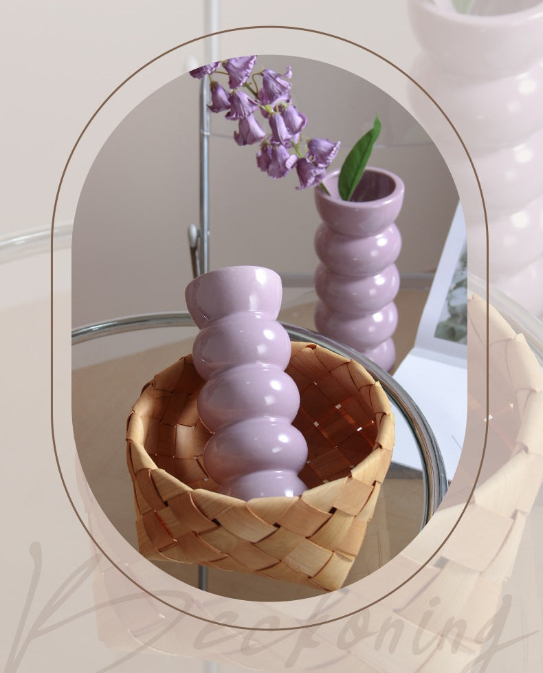 Bulk Ceramic Flower Vase Ribbing Modern Unique Home Party Decor Wholesale