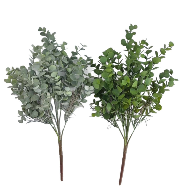 Artificial Eucalyptus Bush with 7 Branches, 15" Tall, Ideal for Weddings, Events, and Home Decor