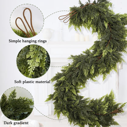 Christmas Faux Cedar Garland - Realistic PE Texture Fireplace Decor Festive Holiday Home Accent with 4 Size Options