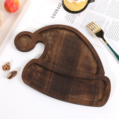 Christmas Wooden Serving Trays - Santa Hat & Christmas Tree Shapes Cute Holiday Dinnerware for Fruits/Desserts Set of 5