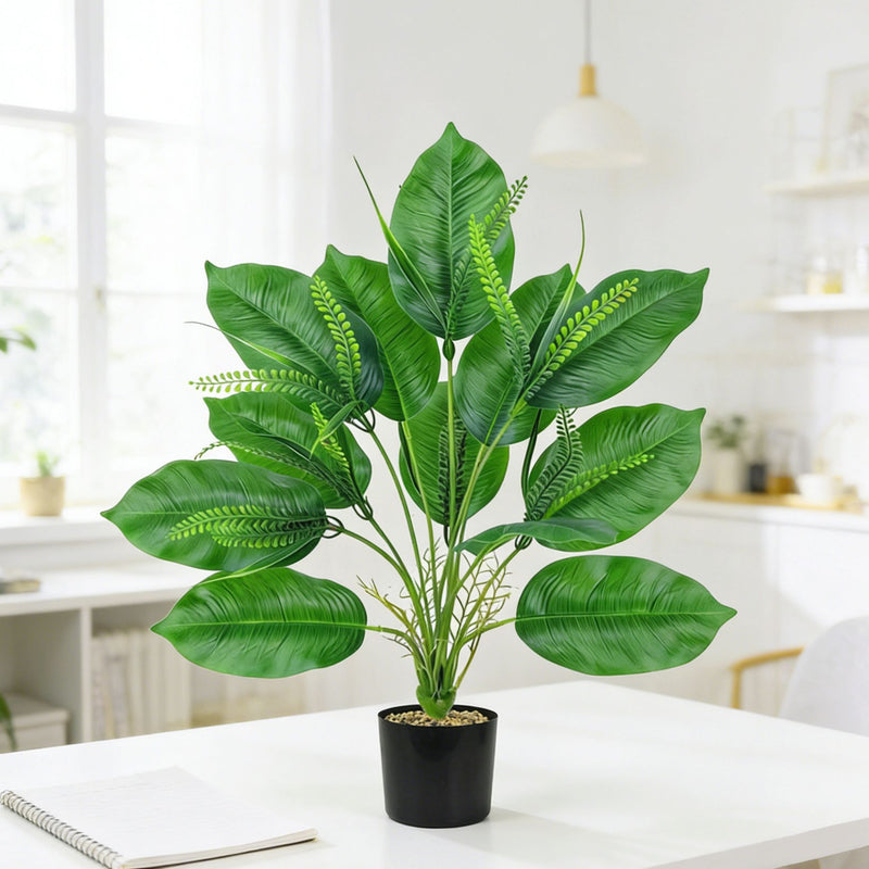 Artificial Palm Leaf Bush, 21" Tropical Areca Palm and Traveler's Palm Faux Plant for Home, Office, Wedding Decor