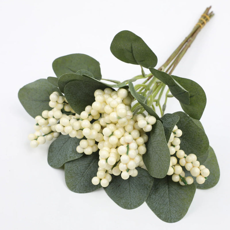 6 Pcs Artificial Holly Berry Stems with Green Leaves for Christmas Decoration