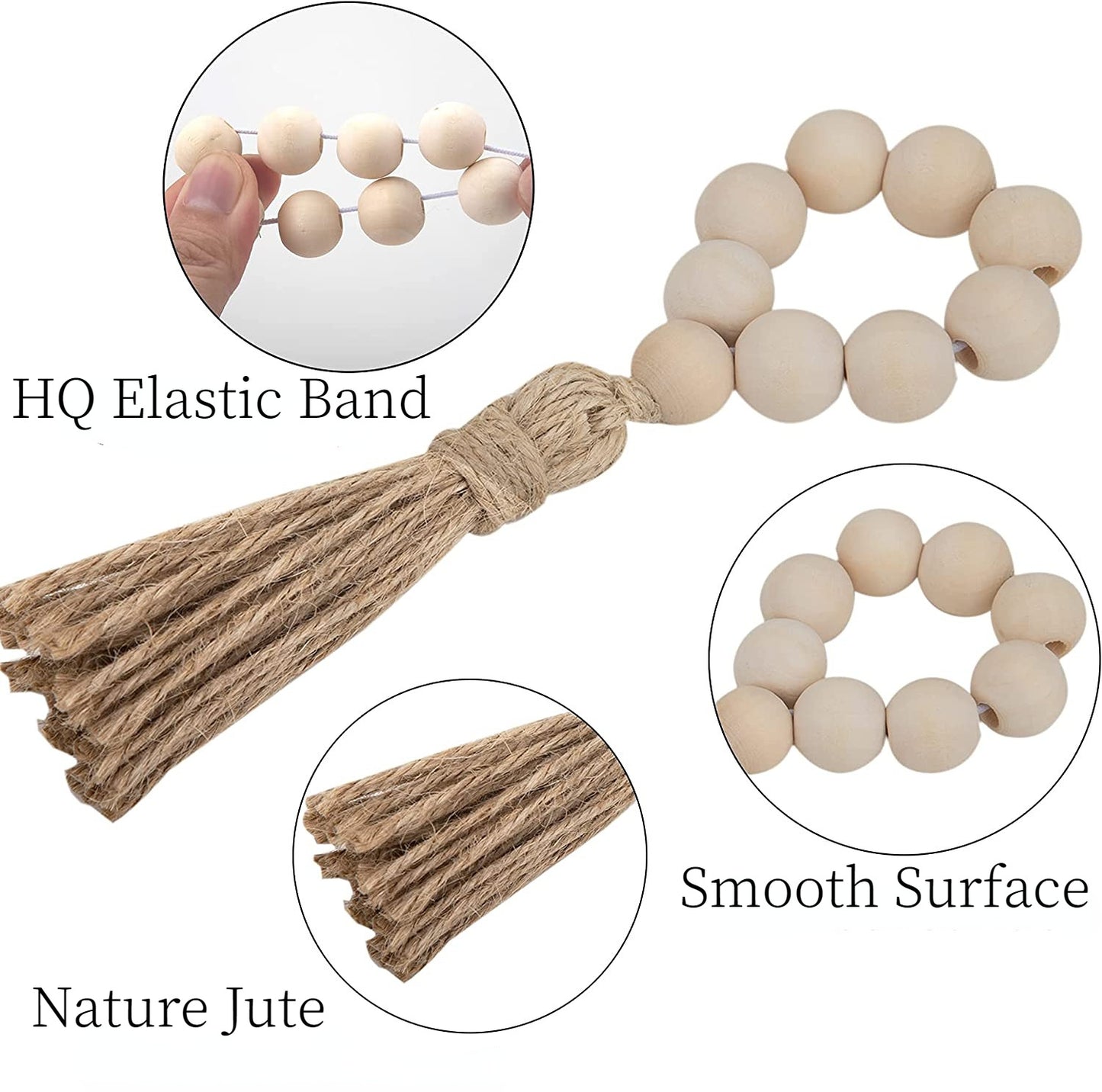 Premium Wooden Napkin Rings 12 Pack Elastic Wood Bead Tassel Design for Weddings Holiday Tablescapes & Reusable Dinner Party Decor