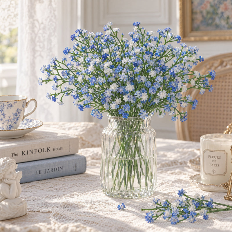 Set of 10 Artificial Baby's Breath Stems, 11" Long, Silicone Material, for Wedding Décor, Home Arrangements, and Events