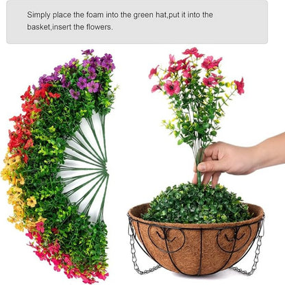 Premium Artificial Hanging Flower Basket UV-Resistant Silk Daisy Eucalyptus Outdoor Porch Patio Balcony Yard All-Weather 3D Pistil