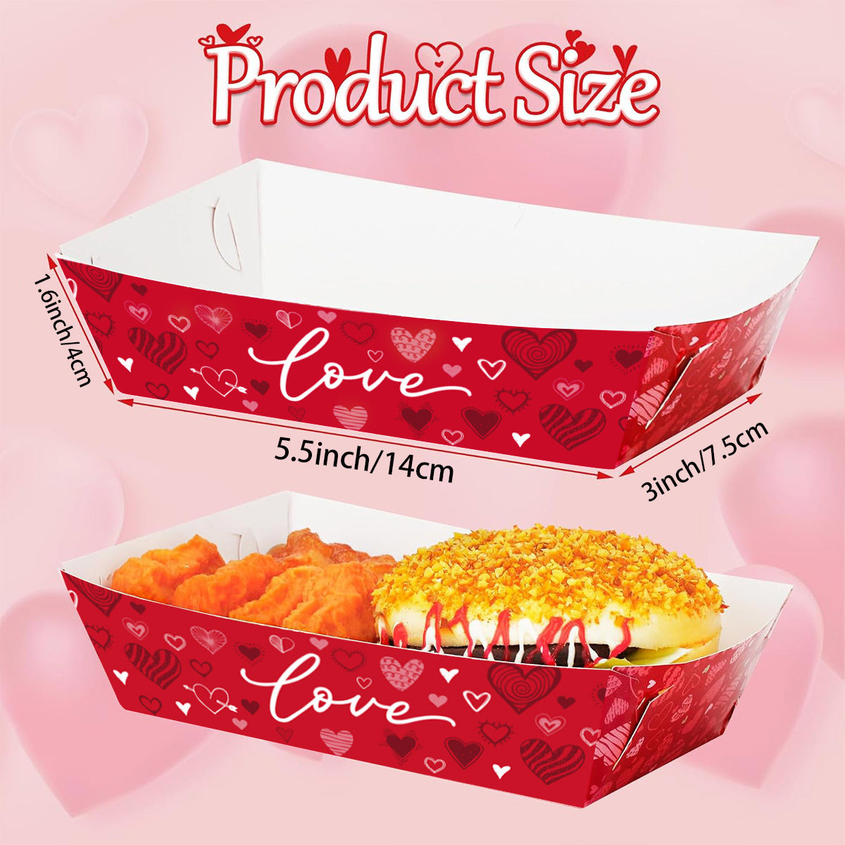 Valentine's Day Disposable Snack Trays (20-Pack) - Love-Themed Popcorn Boats for Party Supplies