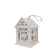 2.7 Inch Christmas Log Cabin with Elk Ornaments Bulk Artificial Holiday Decoration