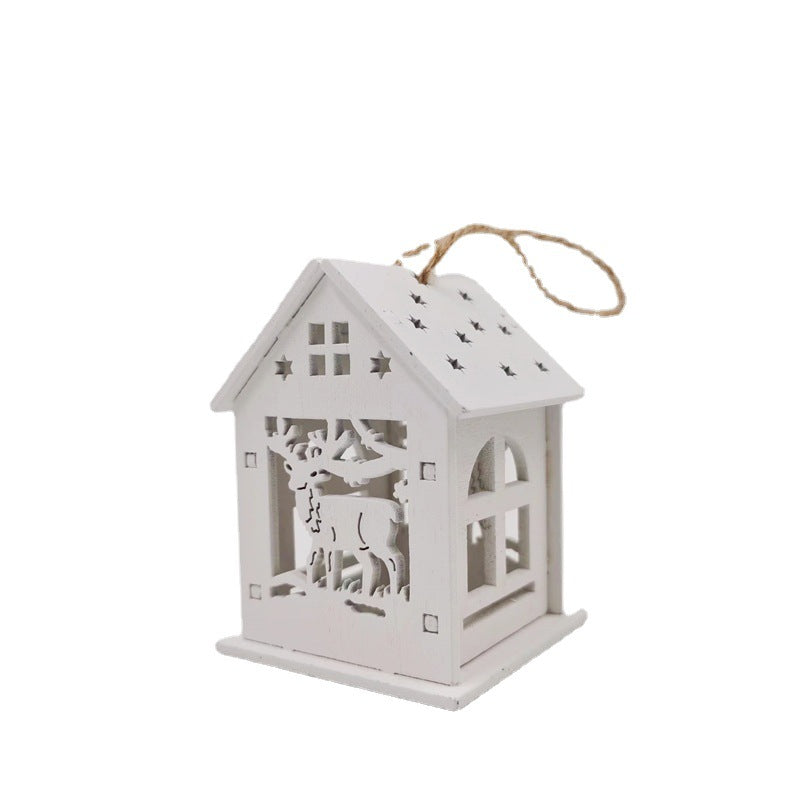 2.7 Inch Christmas Log Cabin with Elk Ornaments Bulk Artificial Holiday Decoration