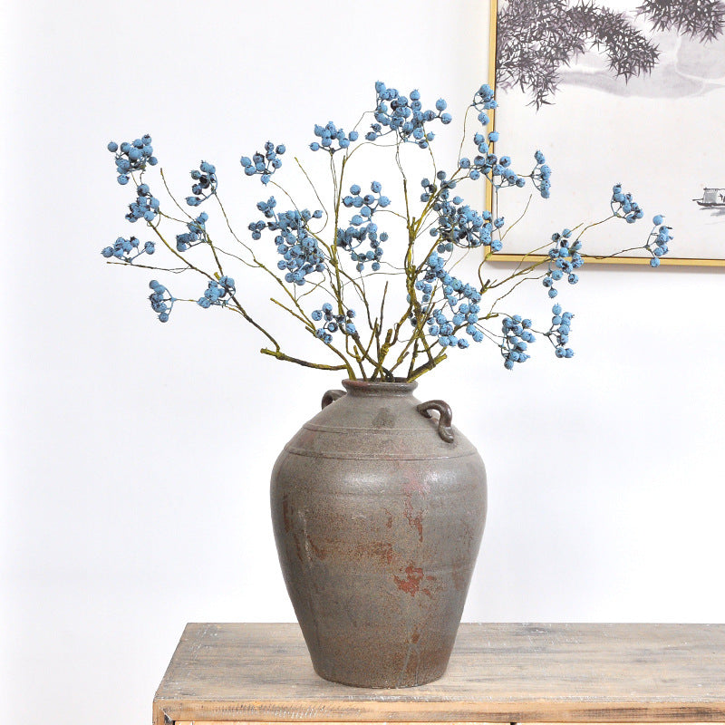 Artificial Blueberry Berry Stem, Single Stem with 9 Berry Clusters, Foam Faux Berries for Wedding & Home Decor
