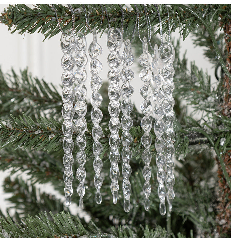 Clear Acrylic Ice Strip Christmas Ornaments Bulk Hanging Decorations for Xmas Trees