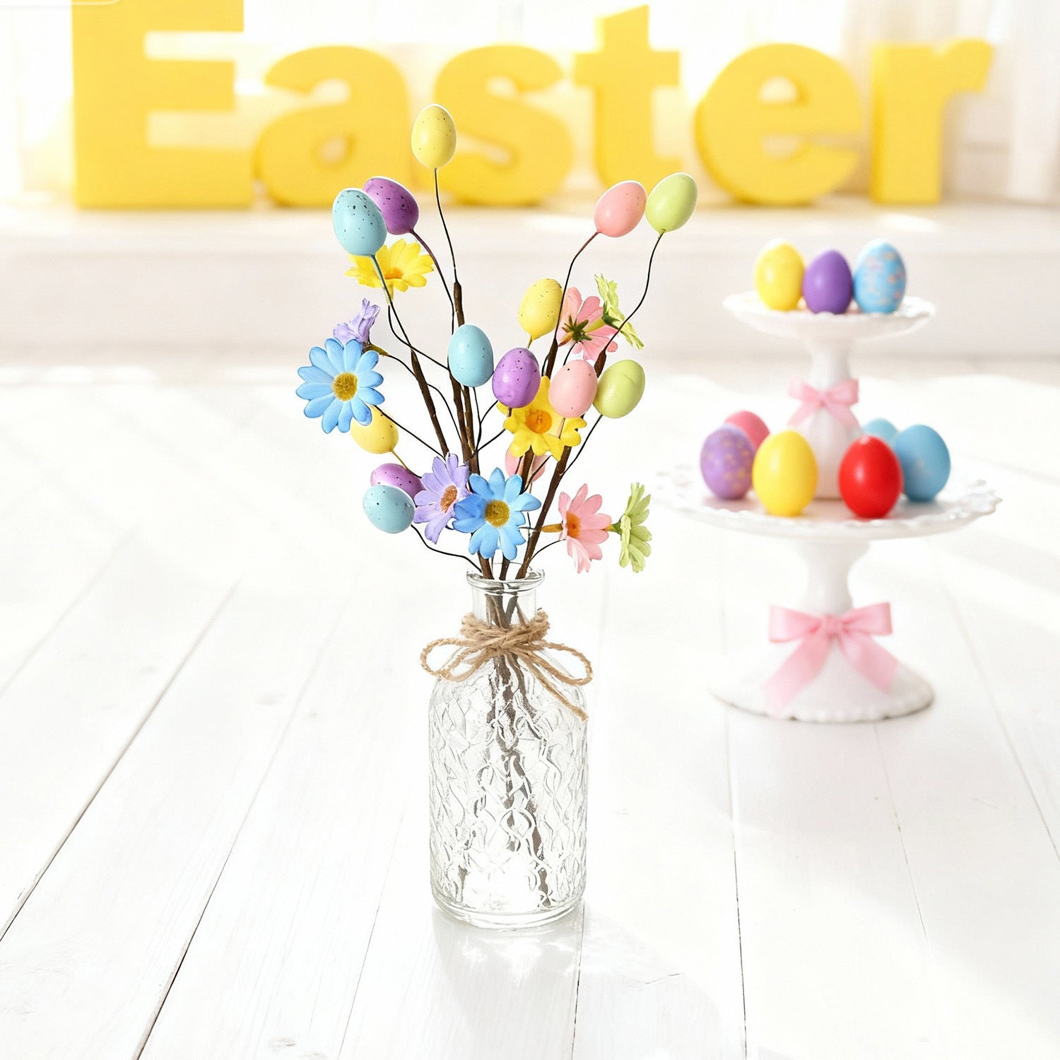 Easter Decor Egg & Wildflower Stem - 11.8" Artificial Insert for Home Decor