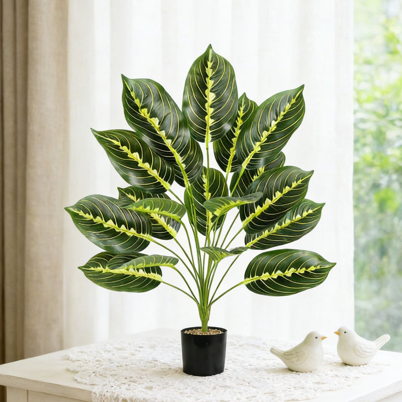 Artificial Calathea Plant, 17 Inch Tall, Realistic Plastic Greenery for Home, Office, Wedding Decor