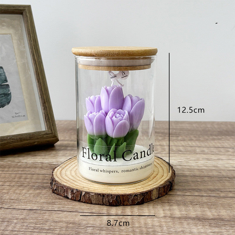 Valentine's Day Tulip Floral Aromatherapy Candle - Ins Vibe Gift Glass Jar Candle