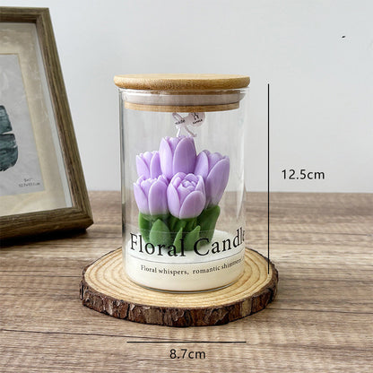 Valentine's Day Tulip Floral Aromatherapy Candle - Ins Vibe Gift Glass Jar Candle