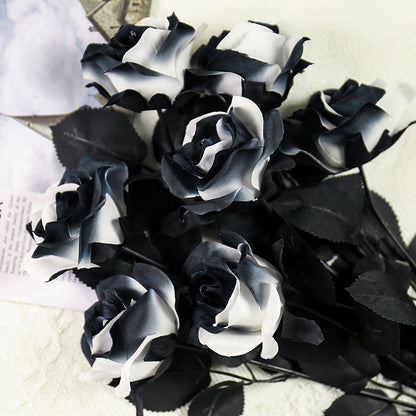 Bulk 10Pcs Black And White Roses 2025 Real Touch Silk Flowers Bridal Bouquet for Gothic Wedding Decor Hotel Arrangements Wholesale