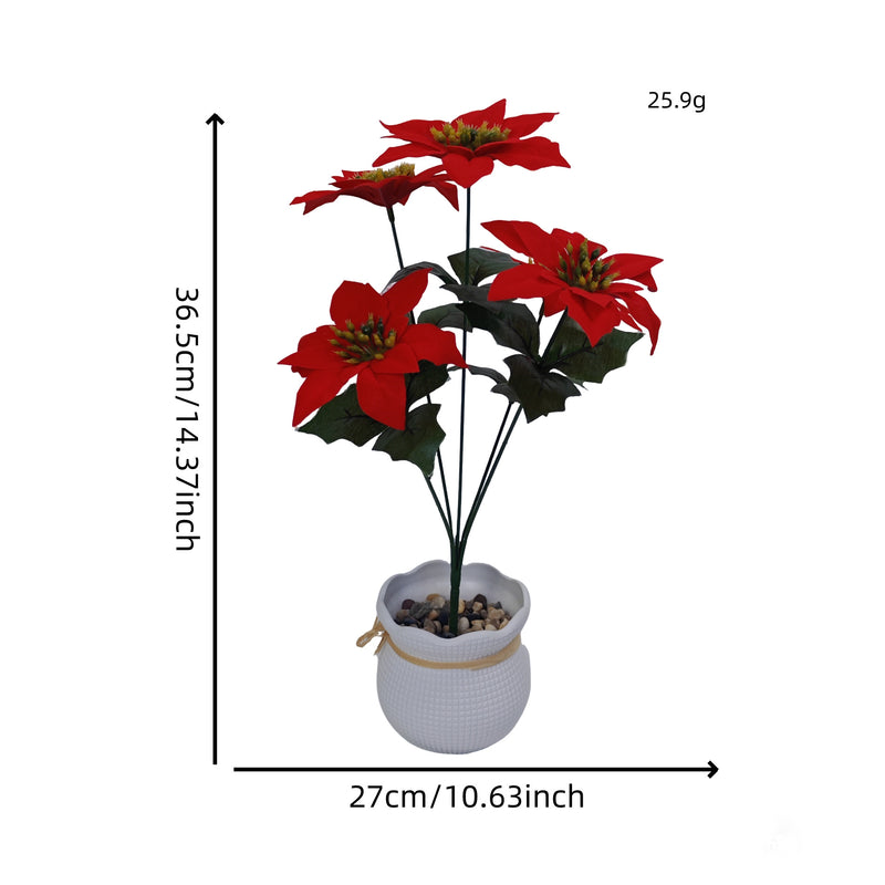 Artificial Poinsettia Bush with 5 Blooms, 14.5" Silk-like Faux Christmas Flowers for Holiday Decor, Weddings & Home Styling