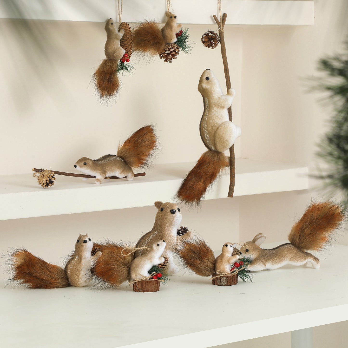 Realistic Squirrel Ornaments 4 Styles - Christmas Tree Decor Cute Animal Pendants for Holiday Decoration