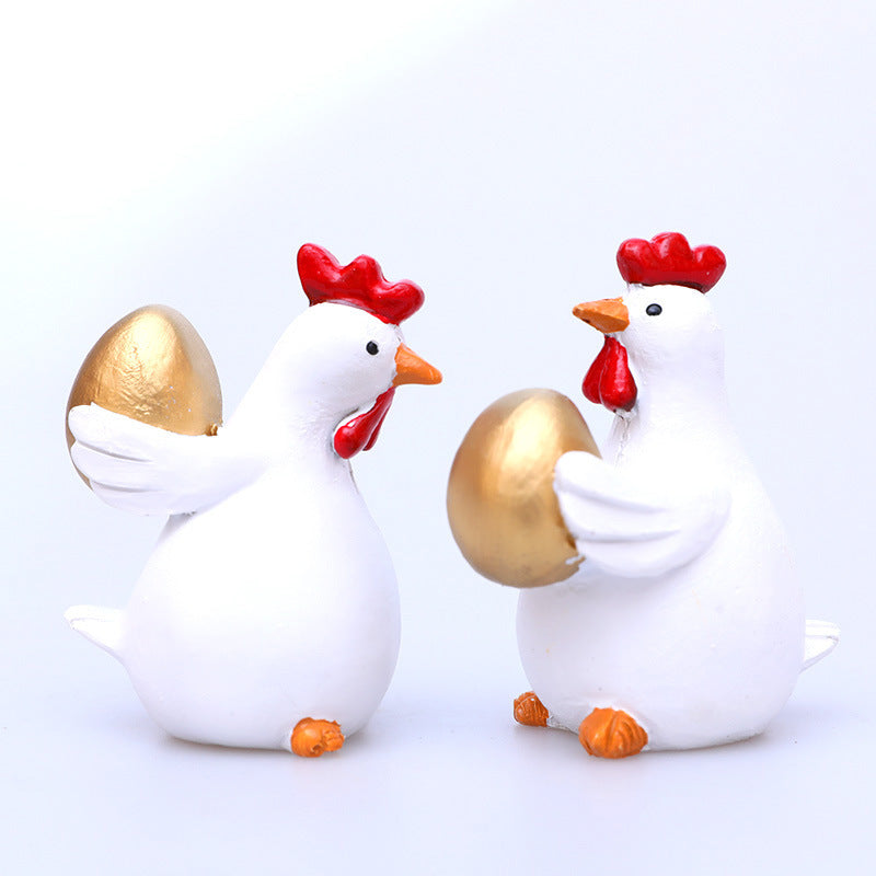 Easter Cute Chicken & Golden Egg Resin Decor Set - 2-Piece Indoor/Outdoor Home Figurines