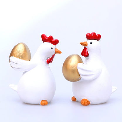 Easter Cute Chicken & Golden Egg Resin Decor Set - 2-Piece Indoor/Outdoor Home Figurines