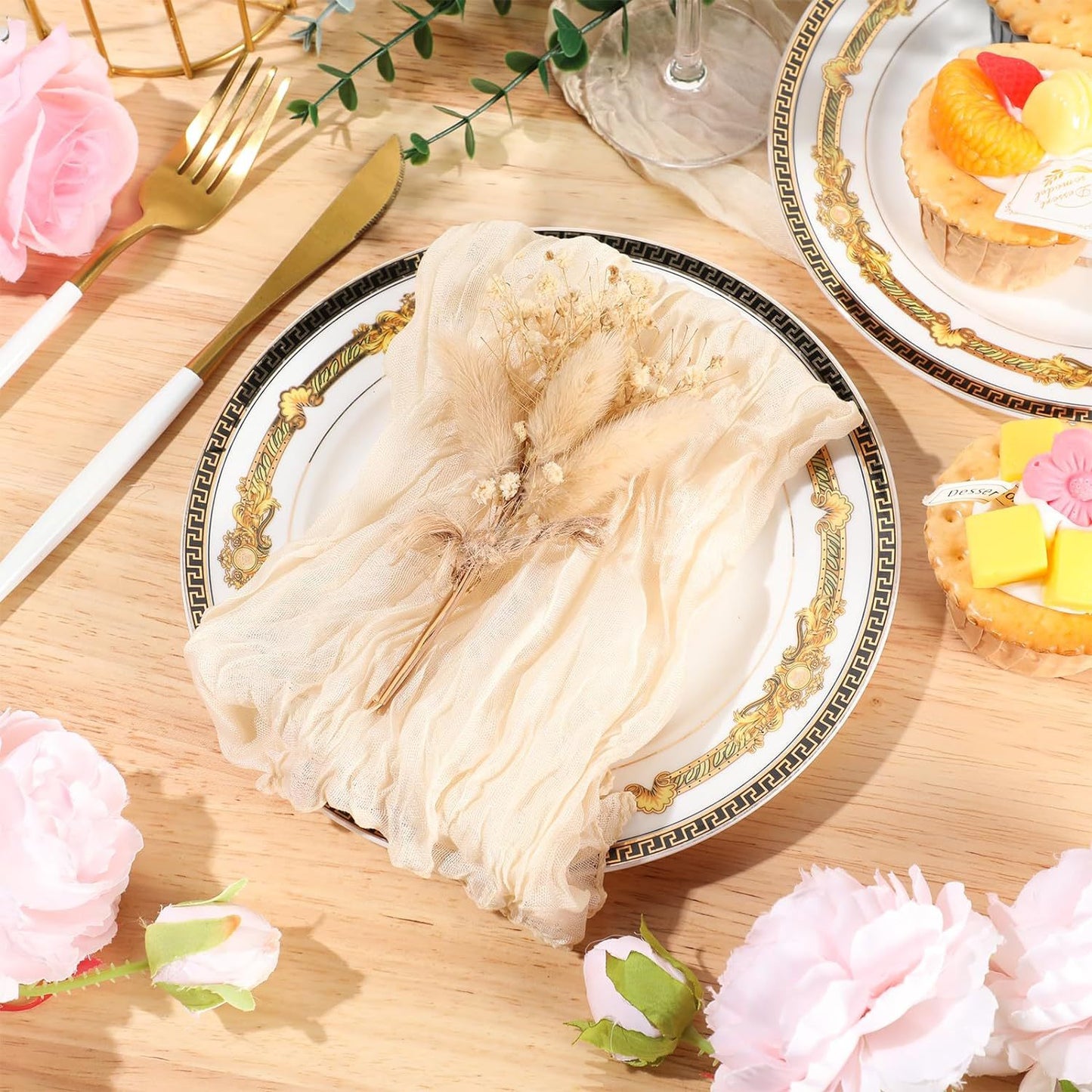 Bali Gauze Ruffled Napkins - Rustic Bohemian Style for Wedding Party Dinner Table Decor