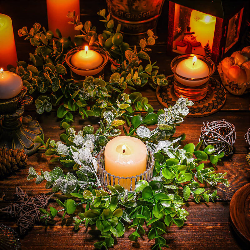 Artificial Eucalyptus Candle Holder Rings 11 Inch Mini Tabletop Wreath Centerpiece Bulk Set