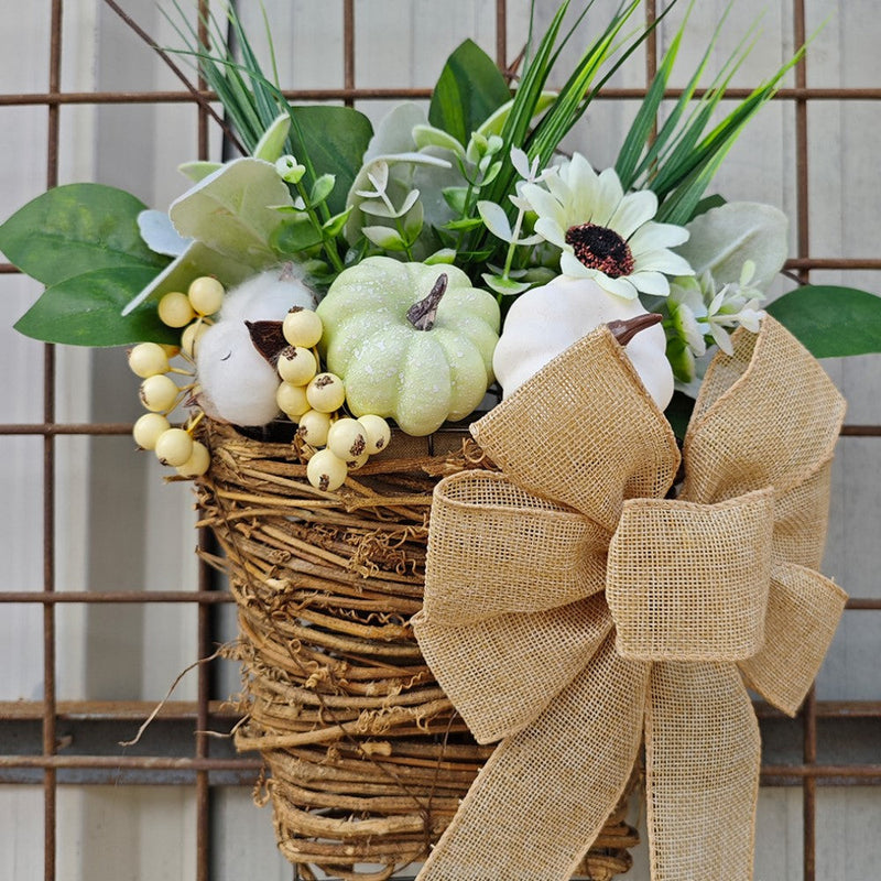 Artificial Pumpkin Door Hanger Wreath with Berry Greenery, Bulk Farmhouse Decor for Front Door Porch