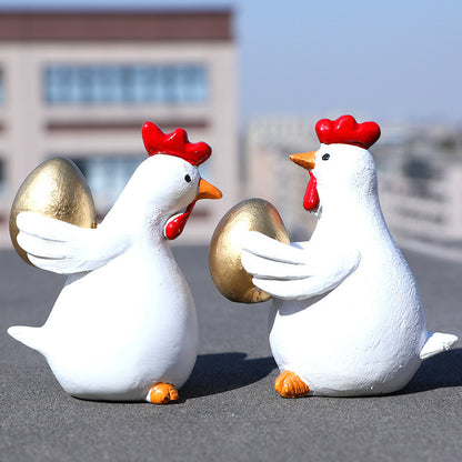 Easter Cute Chicken & Golden Egg Resin Decor Set - 2-Piece Indoor/Outdoor Home Figurines