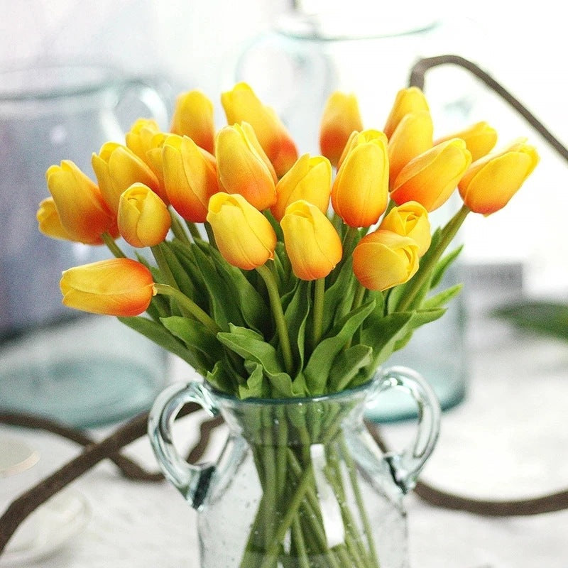 20 Packs 13.5 Inch Artificial Tulip Stems, Lifelike PU Silk Flowers for Spring Centerpieces, Easter Decor, Vase Arrangements