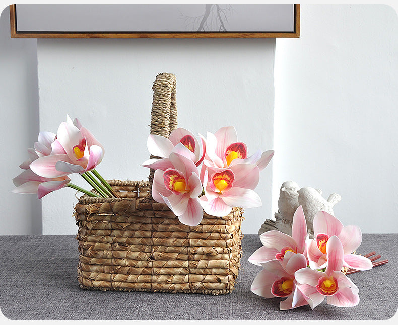 10 Inch Cymbidium Bouquet Artificial Yellow Flowers 10 Stems Real Touch Arrangement