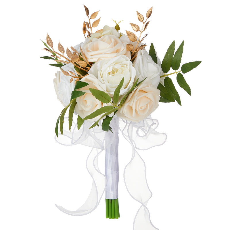 Artificial Rose Bouquet with 7 Blooms, 11.4 Inches, Plastic, Perfect for Weddings, Indoor & Outdoor Use