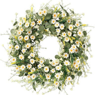 Premium 24 In Daisy Wreath Silk Flowers with Eucalyptus Lavender Boho Farmhouse Wedding Decor Seasonal Wall Hanging Arrangements