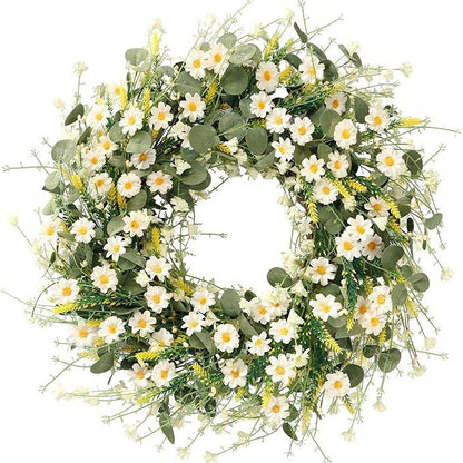 Premium 24 In Daisy Wreath Silk Flowers with Eucalyptus Lavender Boho Farmhouse Wedding Decor Seasonal Wall Hanging Arrangements