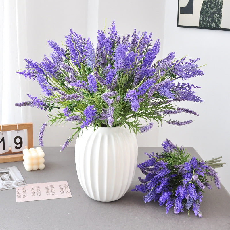 Artificial Lavender Bouquet, Set of 6 Stems, 36 Blooms, 19" Tall, Silk-Like Fabric, Perfect for Weddings, Home Decor, and Events